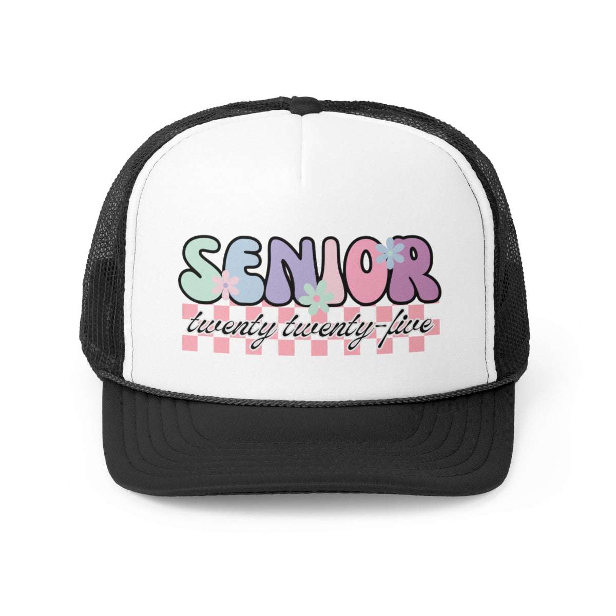 pastel senior 2025, retro design, trucker hat, girls hat, black style