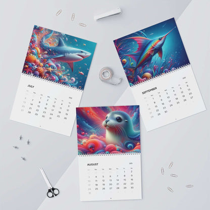 2025 Neon Depths wall calendar, vibrant sea life, 12 month calendar, quarter 3 set