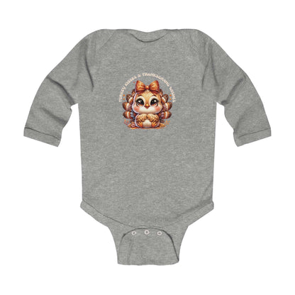 turkey kisses and thanksgiving wishes infant bodysuit, long sleeve, athletic grey