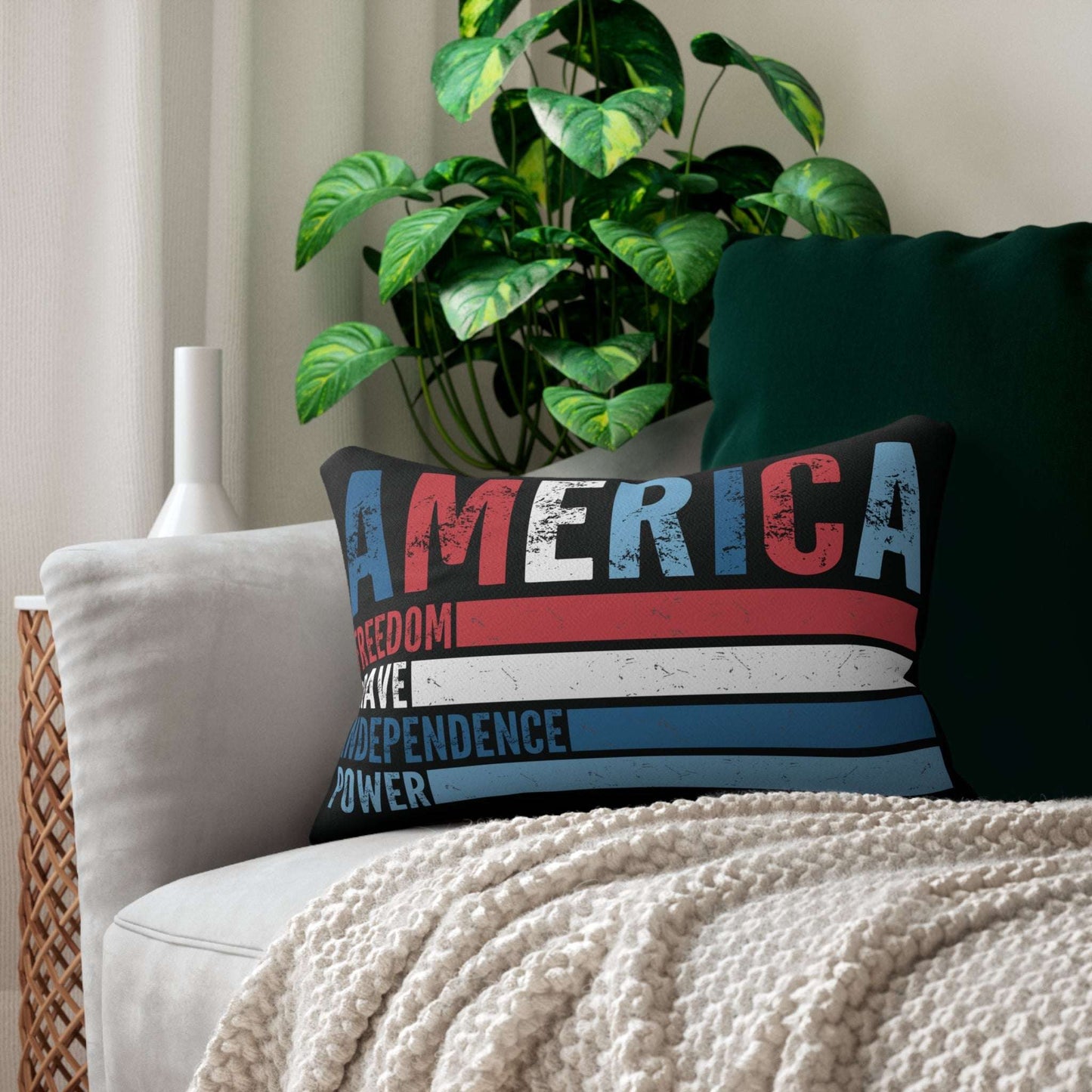 America, retro design, black pillow, patriotic, lumbar pillow, home accent pillow, home decor