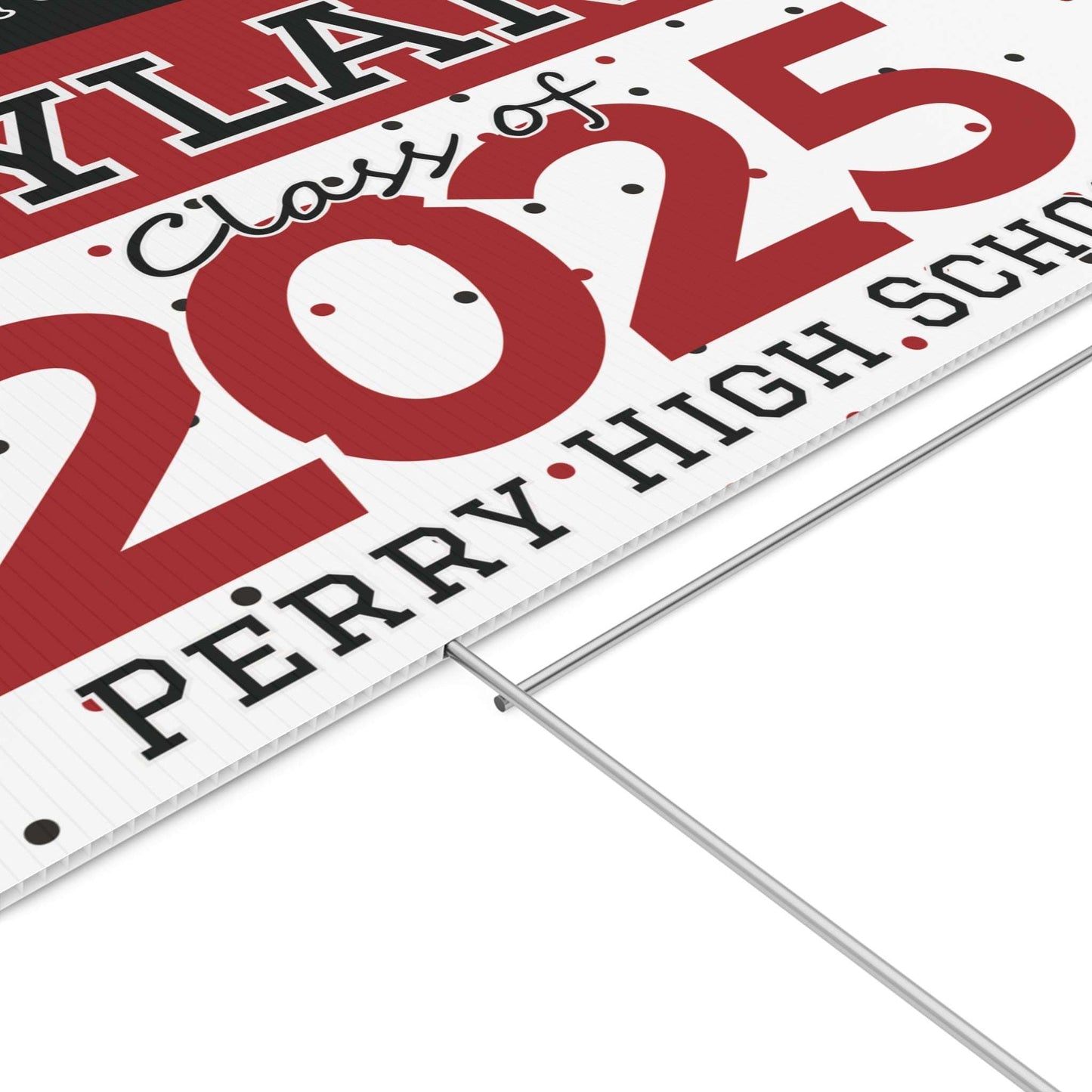 personalized graduate yard sign, personalize with name and school, class of 2025, red and black