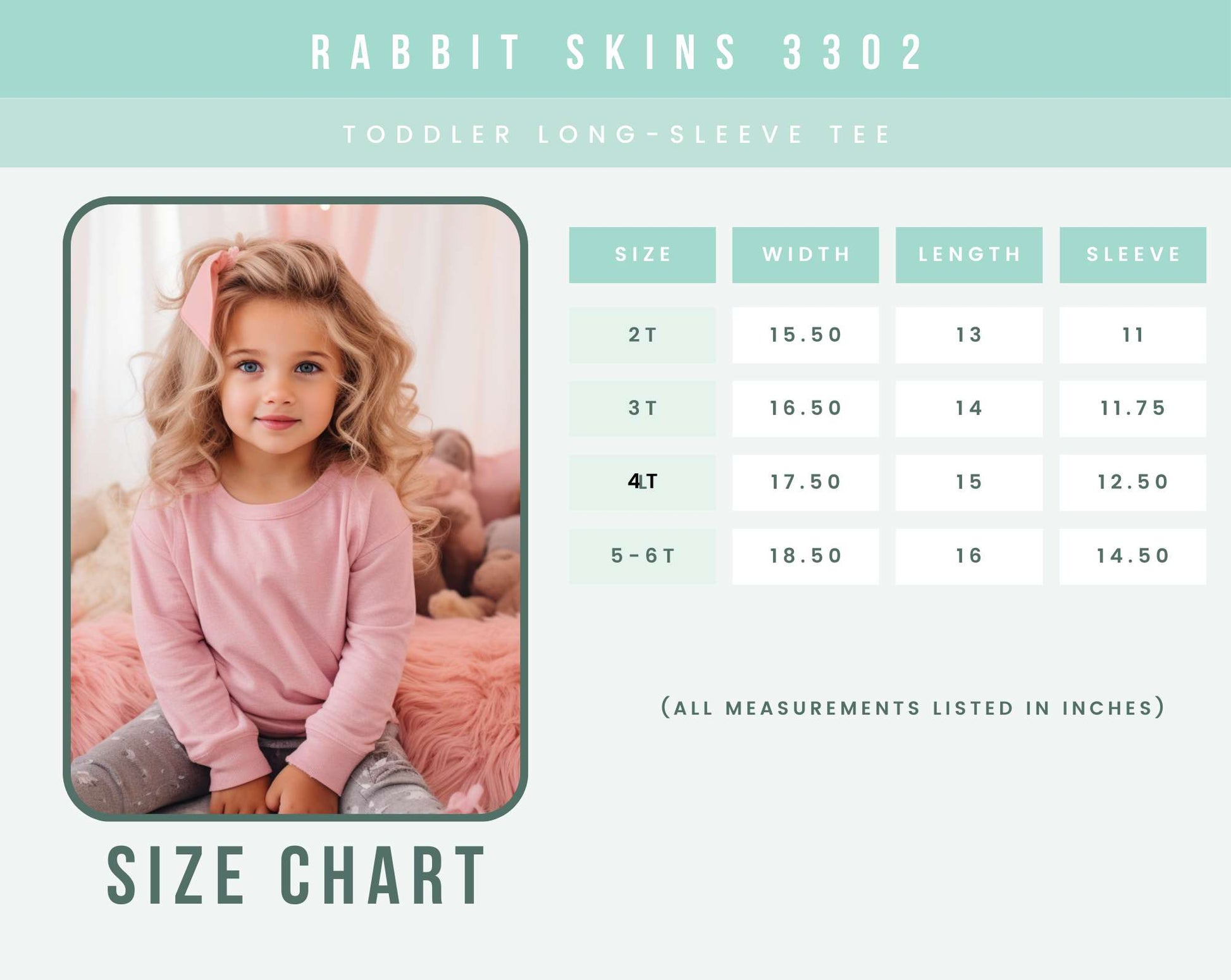 rabbit skins 3302 toddler long sleeve size chart