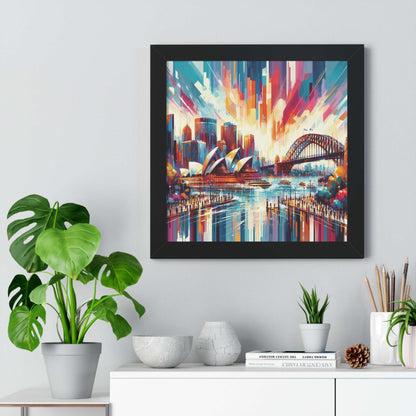 sydney skyline abstract art, poster print, wall art, home decor, black frame