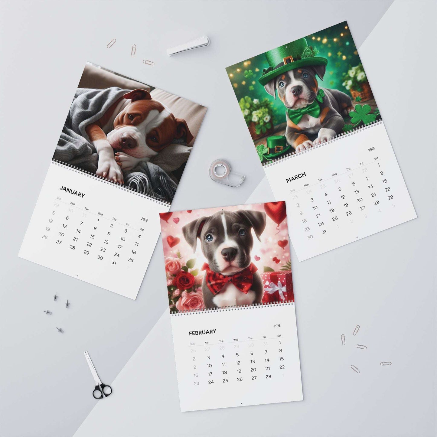 a pittie year, 2025 wall calendar, pitbull calendar, quarter 1 set