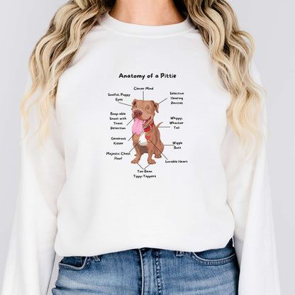 anatomy of a pittie unisex sweatshirt, mens  apaprel, womens apparel, white