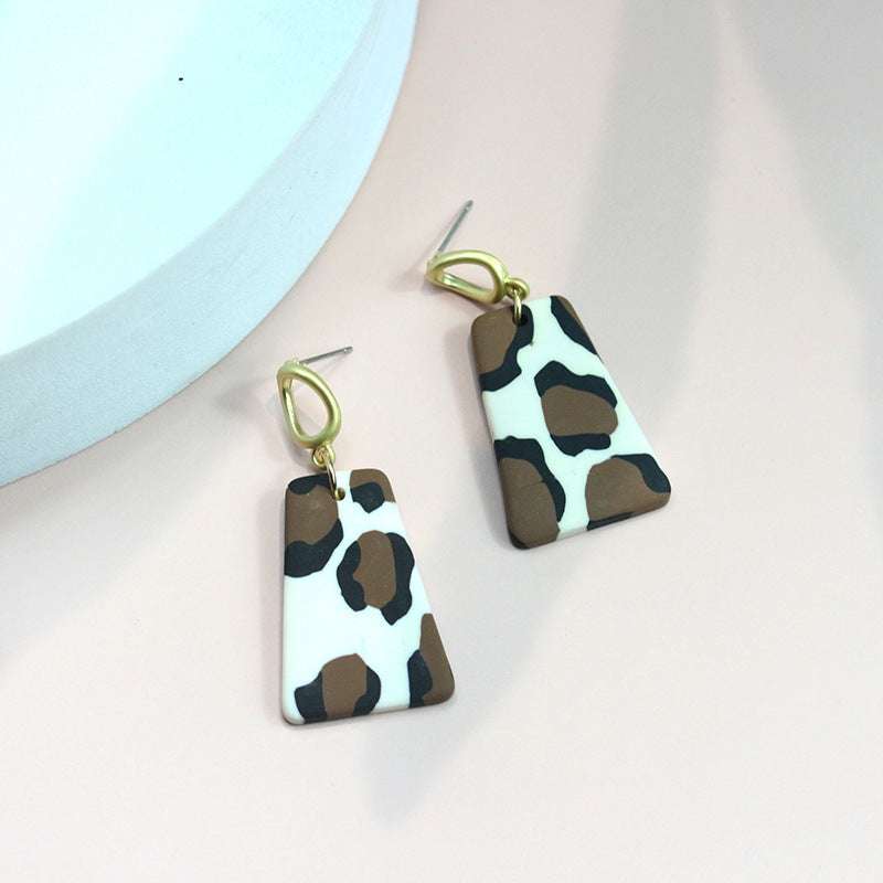 animal print earrings, metal, clay, womens jewelry dark leopard