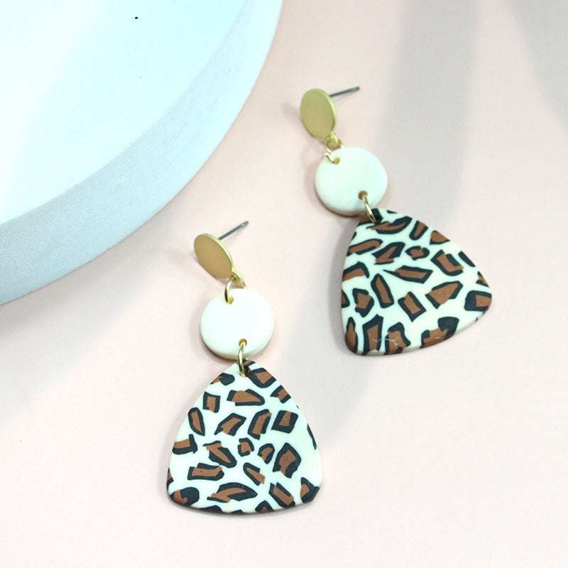 animal print earrings, metal, clay, womens jewelry triangle 2