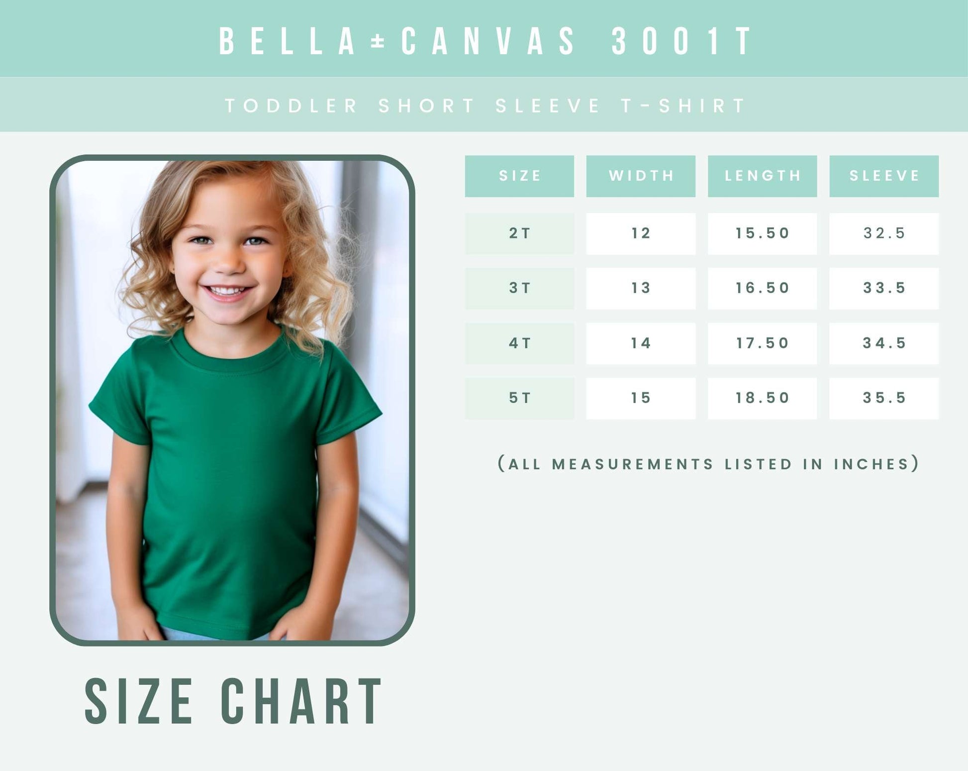 bella canvas toddler tee size chart