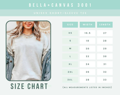 bella canvas unisex tee size chart