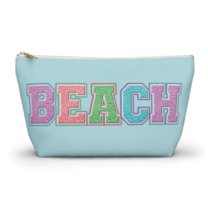 travel pouch, faux chenille letter print, accessories, beach bag