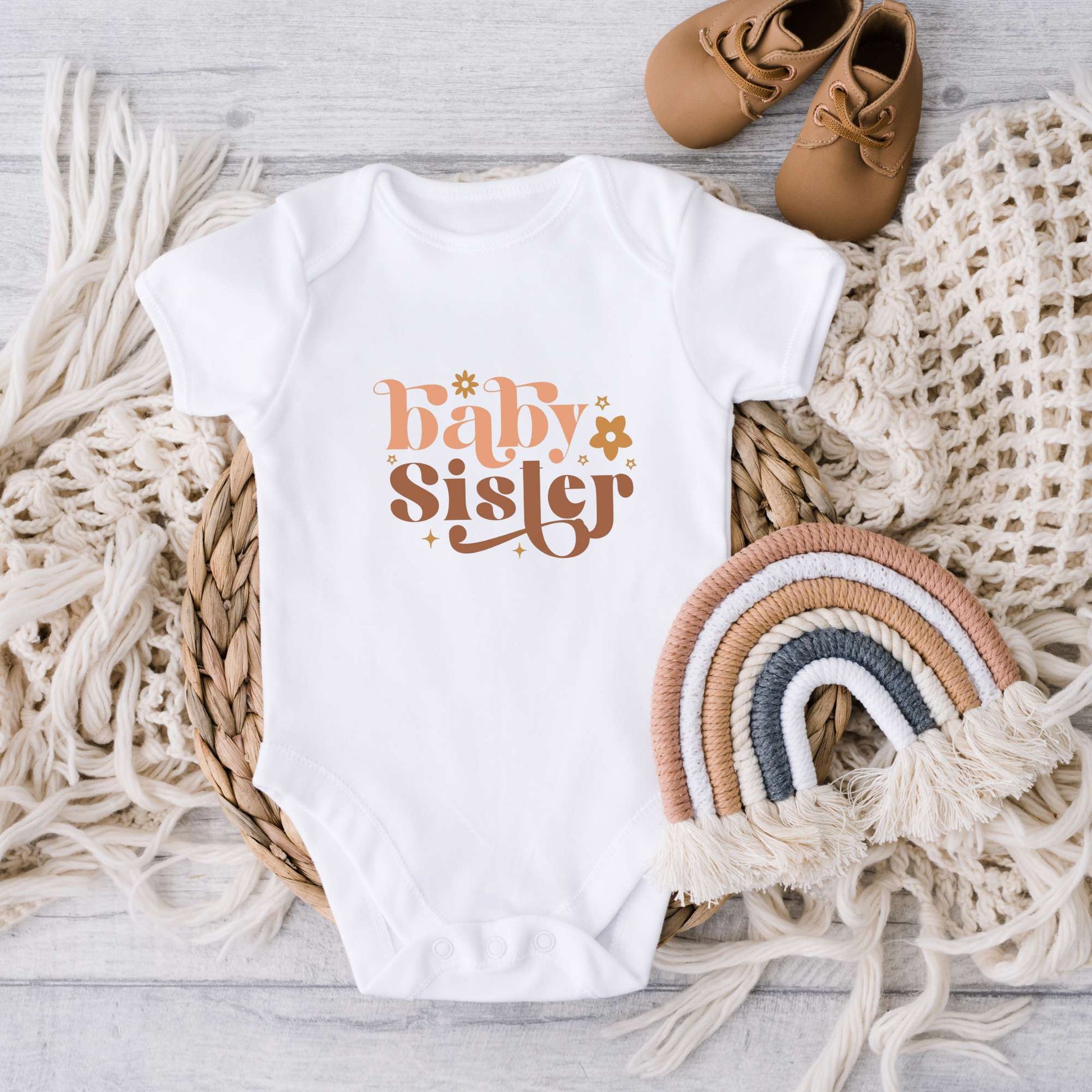 boho baby infant bodysuit, baby sister