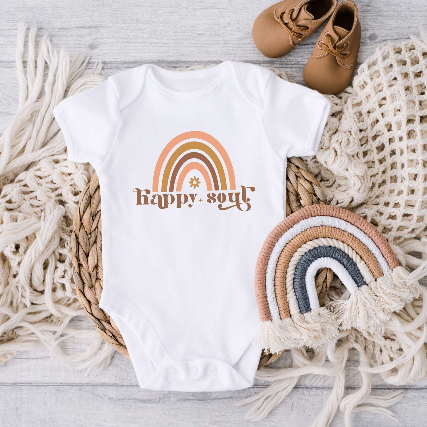 boho baby infant bodysuit, happy soul