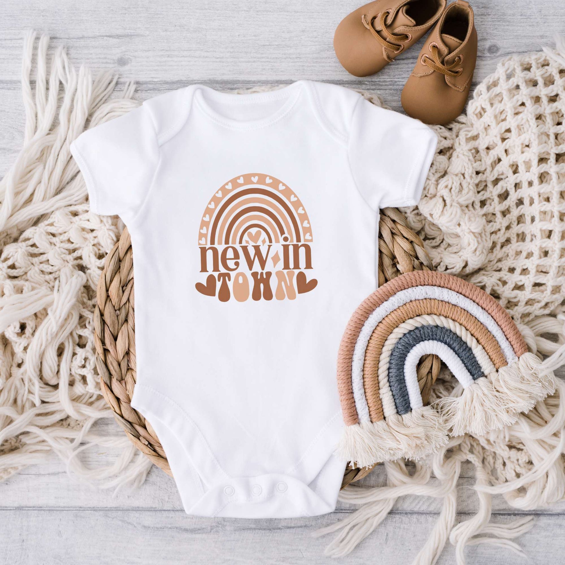 boho baby infant bodysuit, new in town