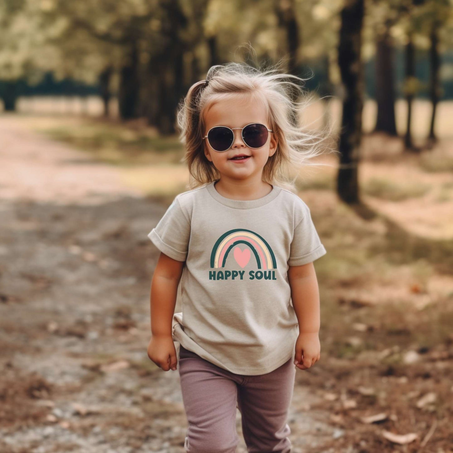 Boho Happy Soul Rainbow, toddler tee, girls tshirt, heather dust