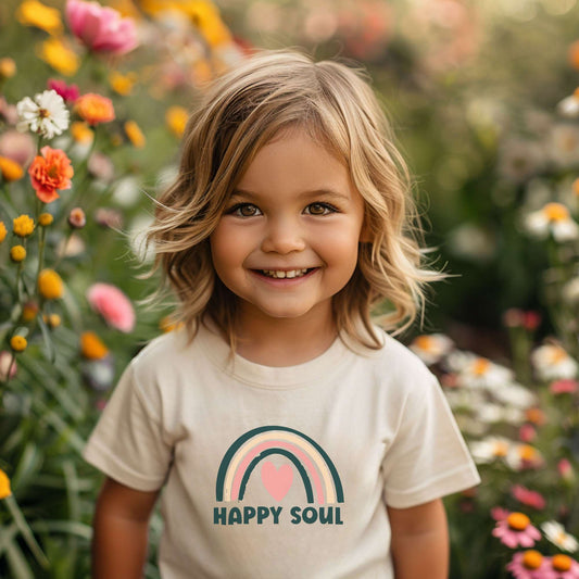 Boho Happy Soul Rainbow, toddler tee, girls tshirt, natural