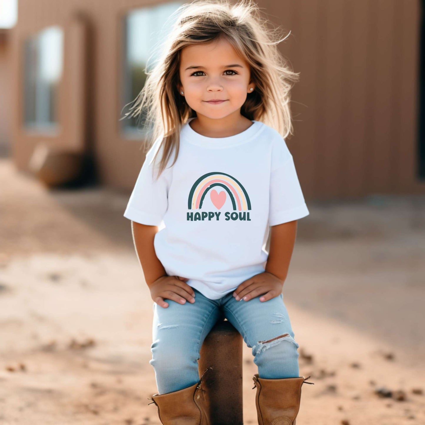 Boho Happy Soul Rainbow, toddler tee, girls tshirt, white