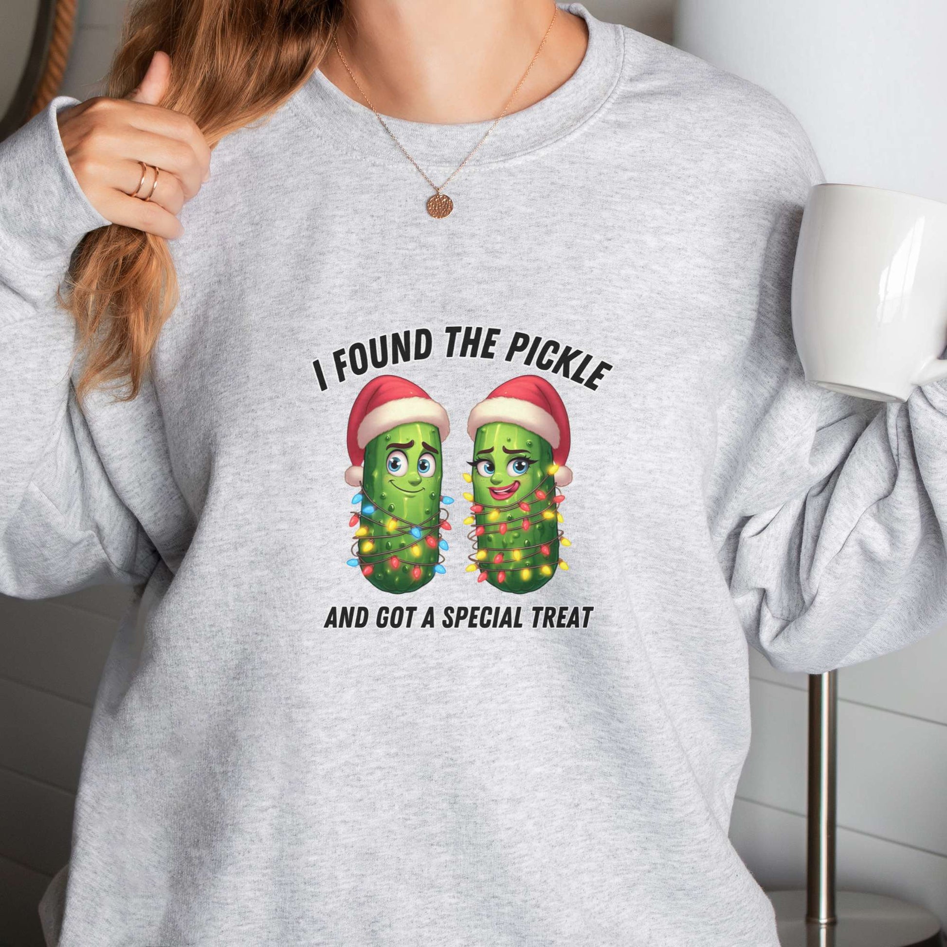 christmas pickle, i found the pickle and got a special treat, womens sweatshirt, ash