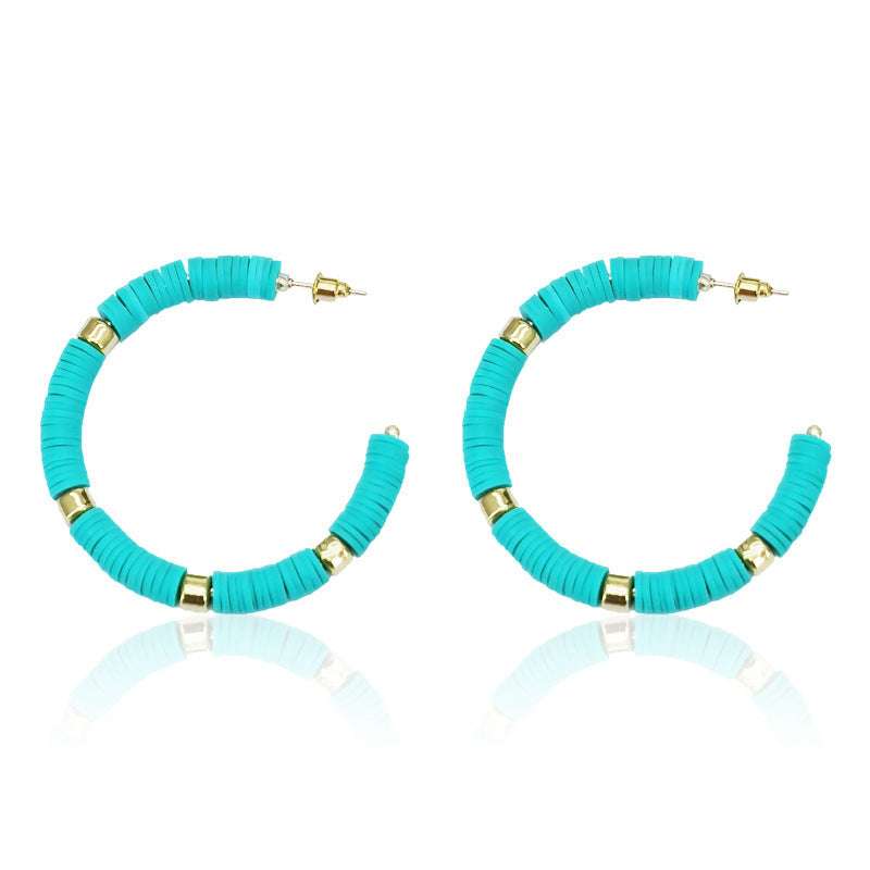 clay bead hoop earrings, hoops, aqua