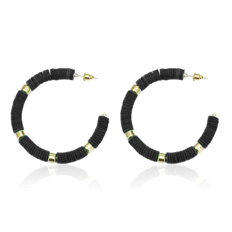 clay bead hoop earrings, hoops, black