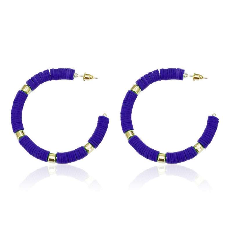 clay bead hoop earrings, hoops, blue