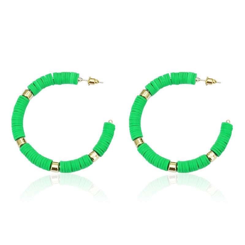 clay bead hoop earrings, hoops, green