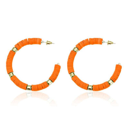 clay bead hoop earrings, hoops, orange