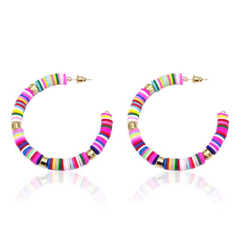 clay bead hoop earrings, hoops, rainbow