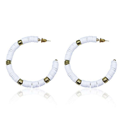 clay bead hoop earrings, hoops, white