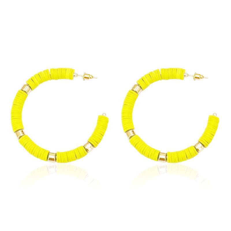 clay bead hoop earrings, hoops,yellow