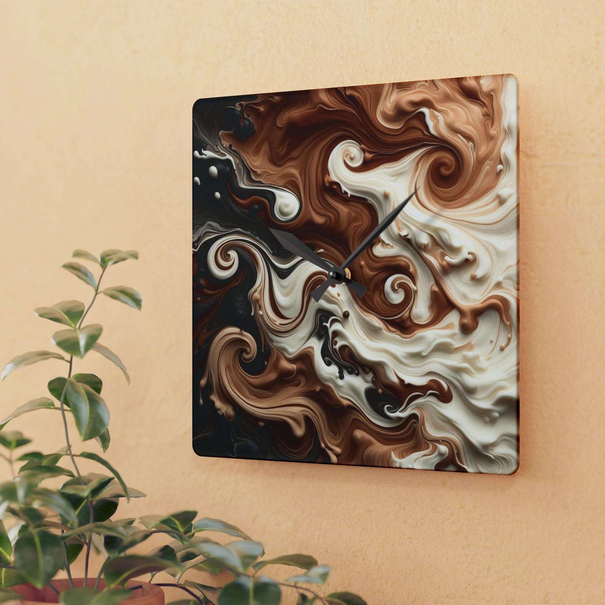 coffee and cream swirl, acrylic wall clock, kitchen decor, home decor, coffee lover