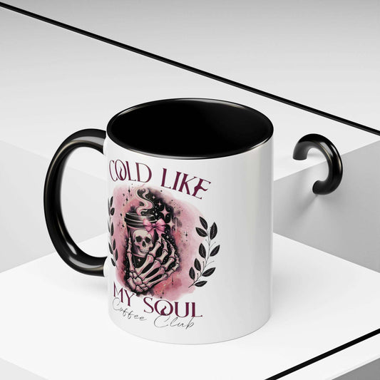 cold like my soul coffee club, coffee mug, 11 oz, white with black accent