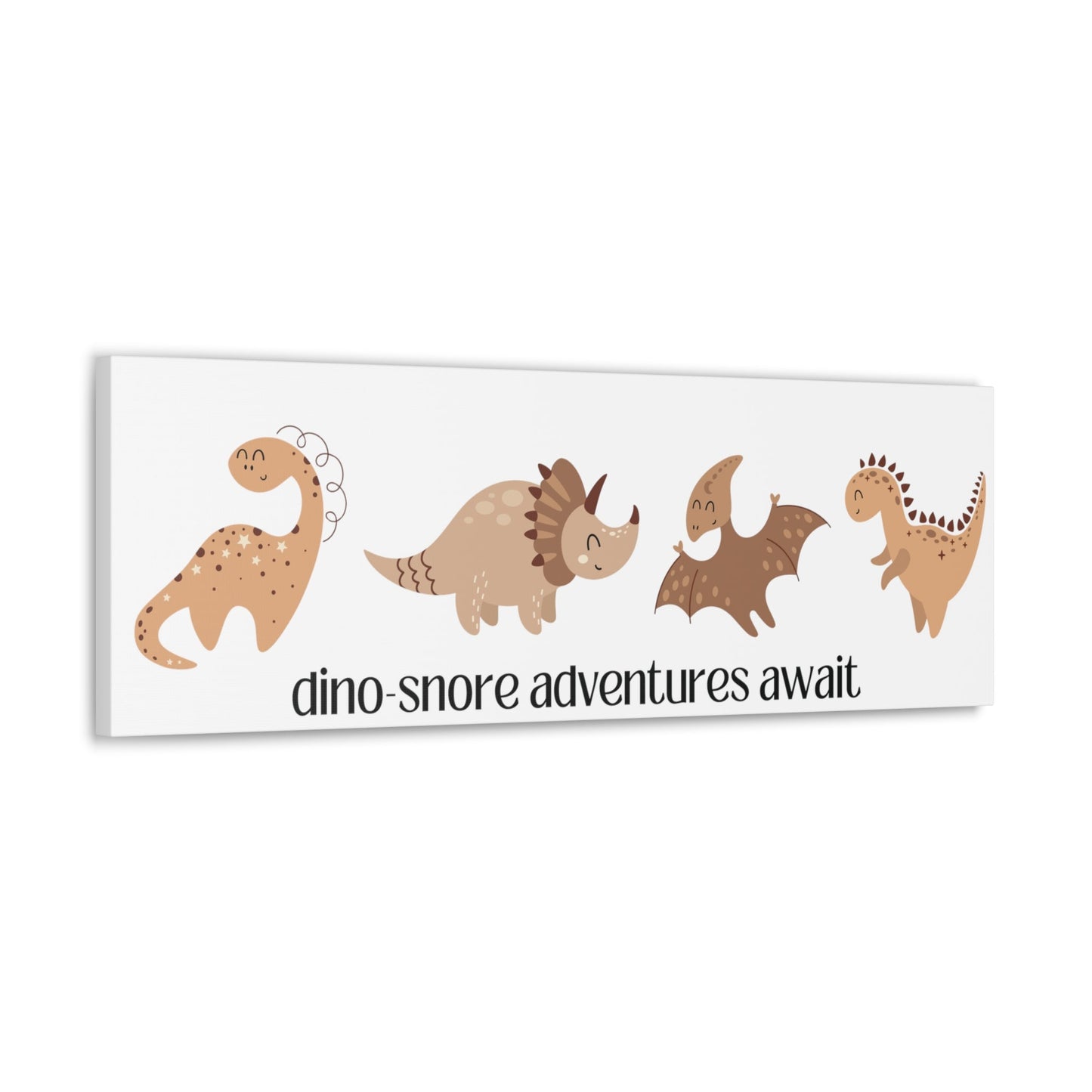 dino-snore adventures await, canvas art print, 36"x12", nursery room decor, kids room decor