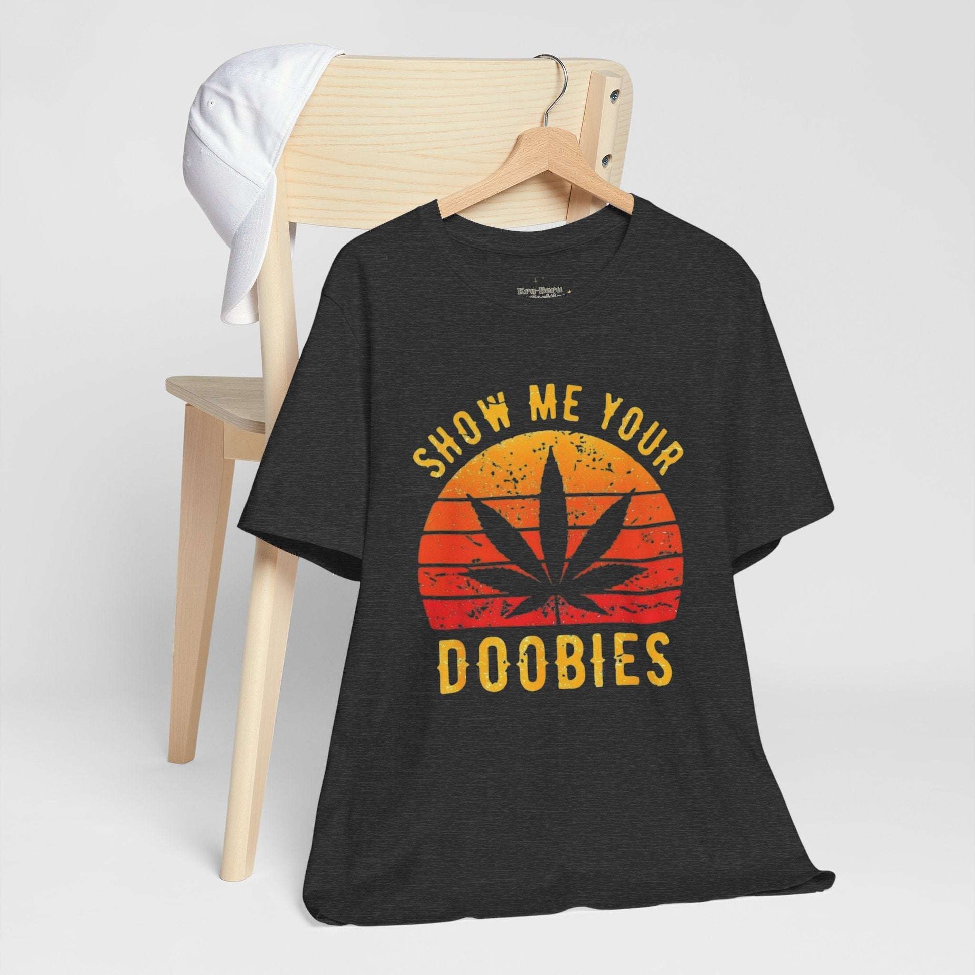 show me your doobies, retro sunset, unisex tshirt, dark heather grey