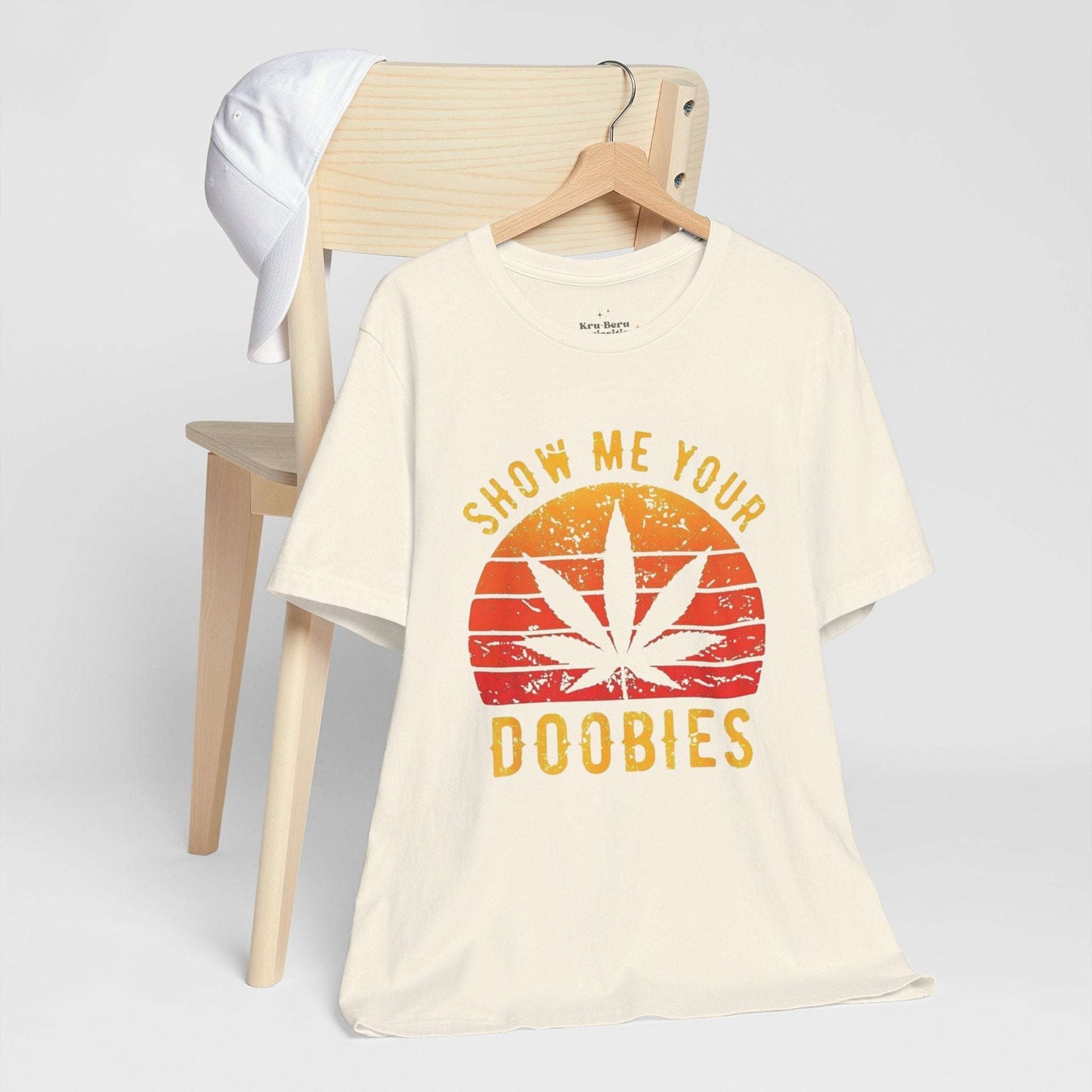 show me your doobies, retro sunset, unisex tshirt, natural