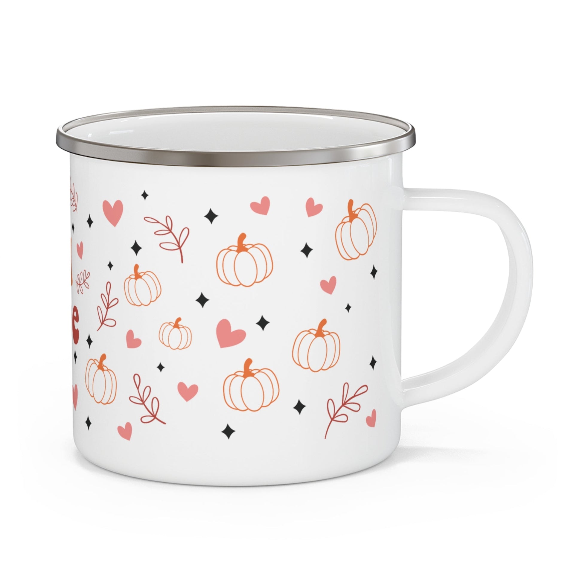 fall babe, enamel camping mug, 12 oz, holiday drinkware, pumpkins