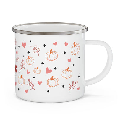 fall babe, enamel camping mug, 12 oz, holiday drinkware, pumpkins