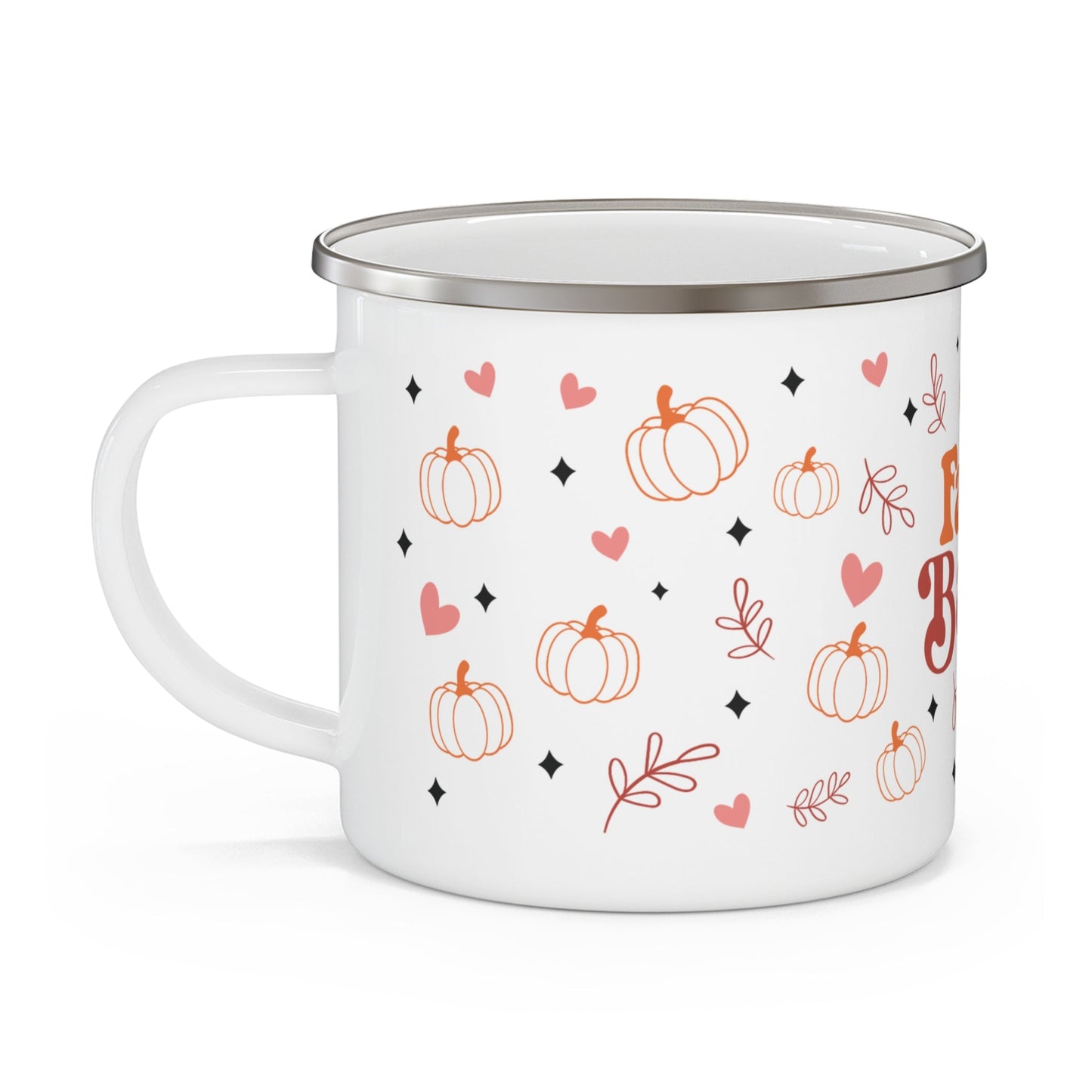 fall babe, enamel camping mug, 12 oz, holiday drinkware, pumpkins