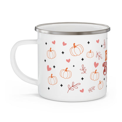 fall babe, enamel camping mug, 12 oz, holiday drinkware, pumpkins