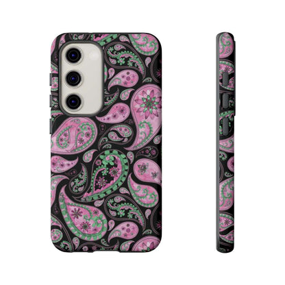 paisley pink cell phone case, tough case, cell phone accessories, samsung galaxy s23