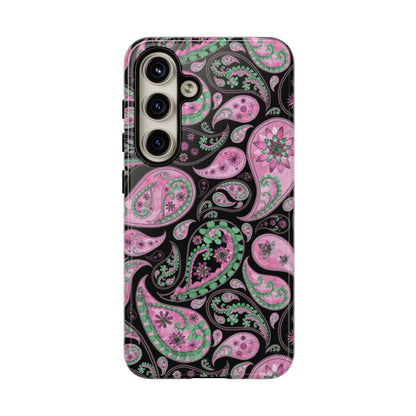 paisley pink cell phone case, tough case, cell phone accessories, samsung galaxy s24