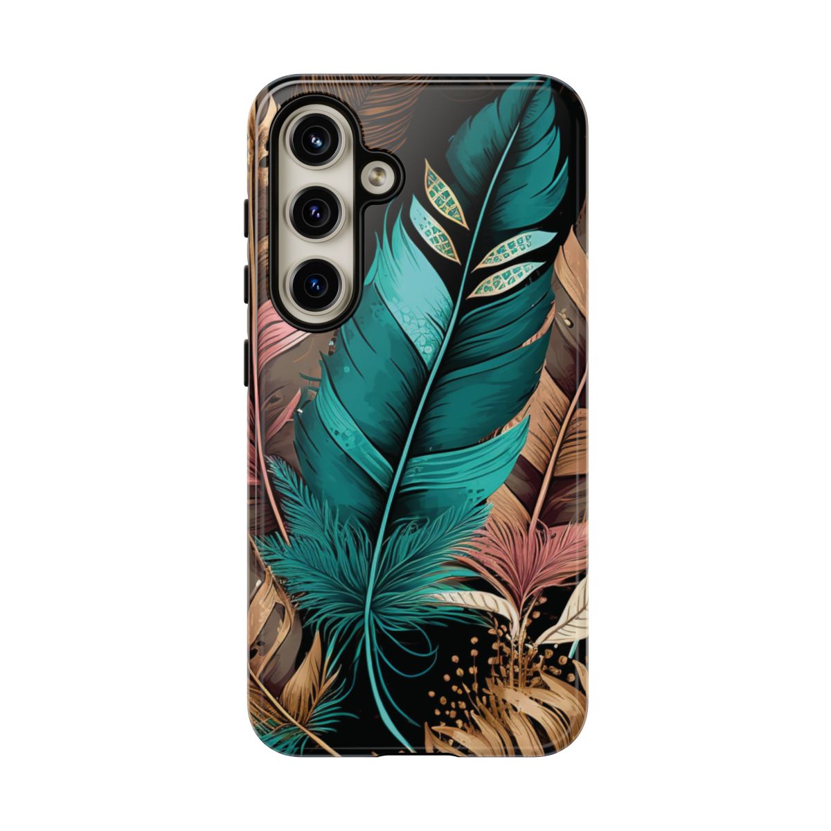 feather dreams cell phone case, boho feather, green feather, tech accessories,  galaxy s24