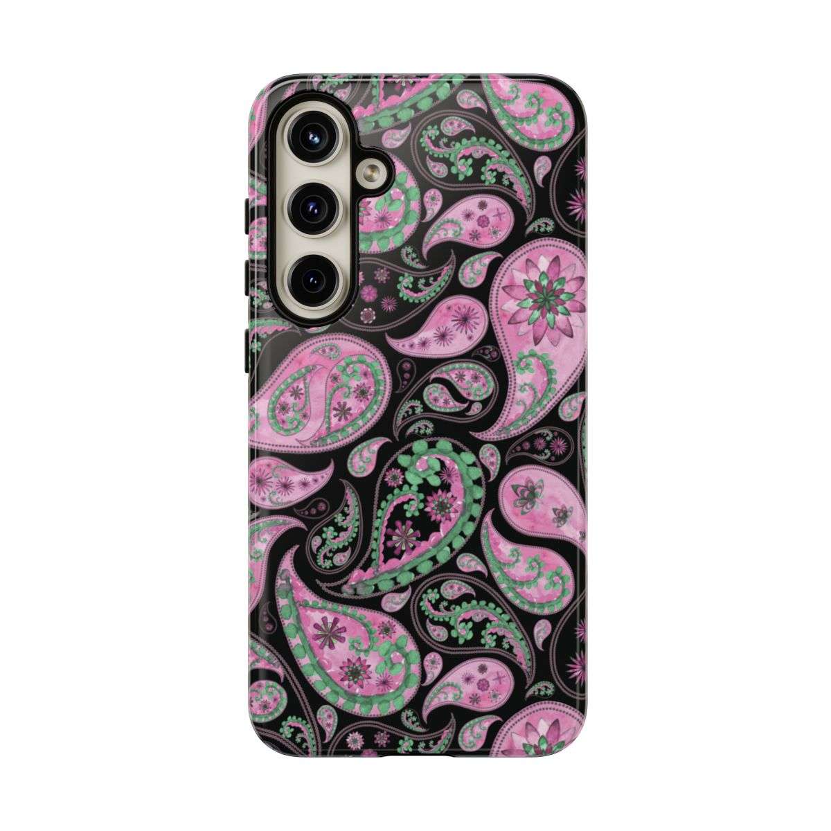 paisley pink cell phone case, tough case, cell phone accessories, samsung galaxy s24 plus