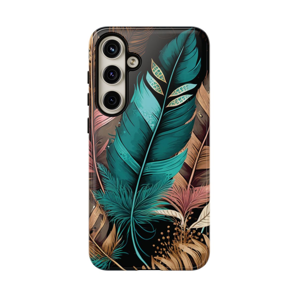 feather dreams cell phone case, boho feather, green feather, tech accessories,  galaxy s24 plus