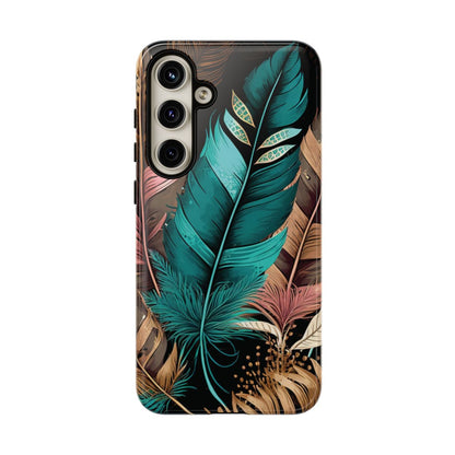 feather dreams cell phone case, boho feather, green feather, tech accessories,  galaxy s24 plus