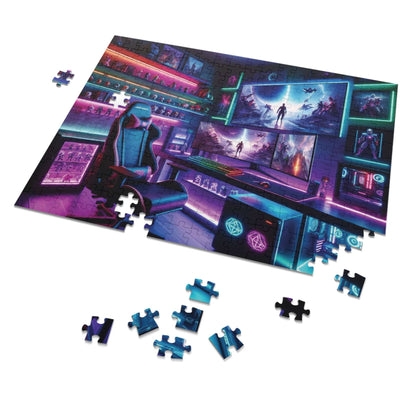 gamers lair jigsaw puzzle, neon futuristic gaming, 252 piece