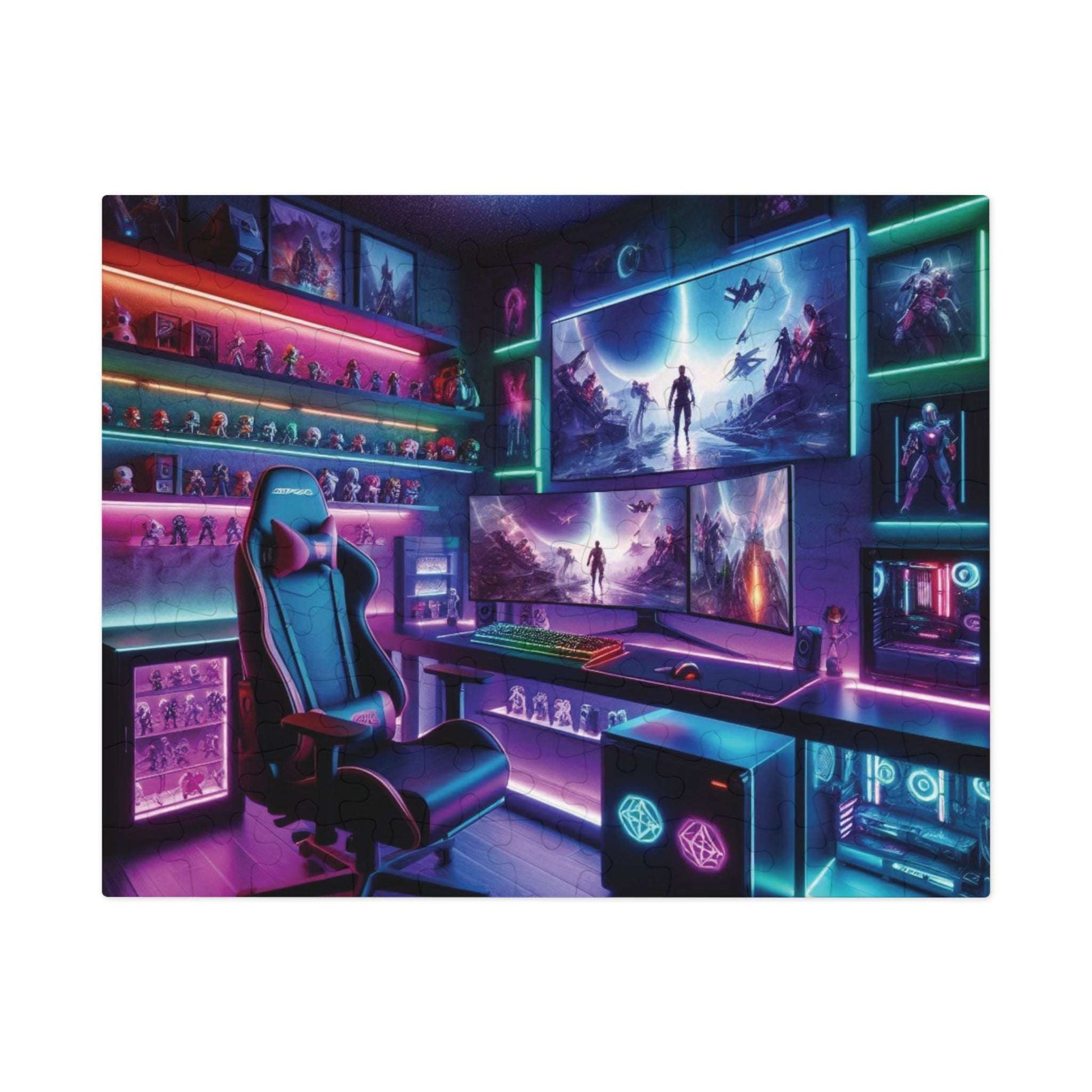 gamers lair jigsaw puzzle, neon futuristic gaming, 110 piece