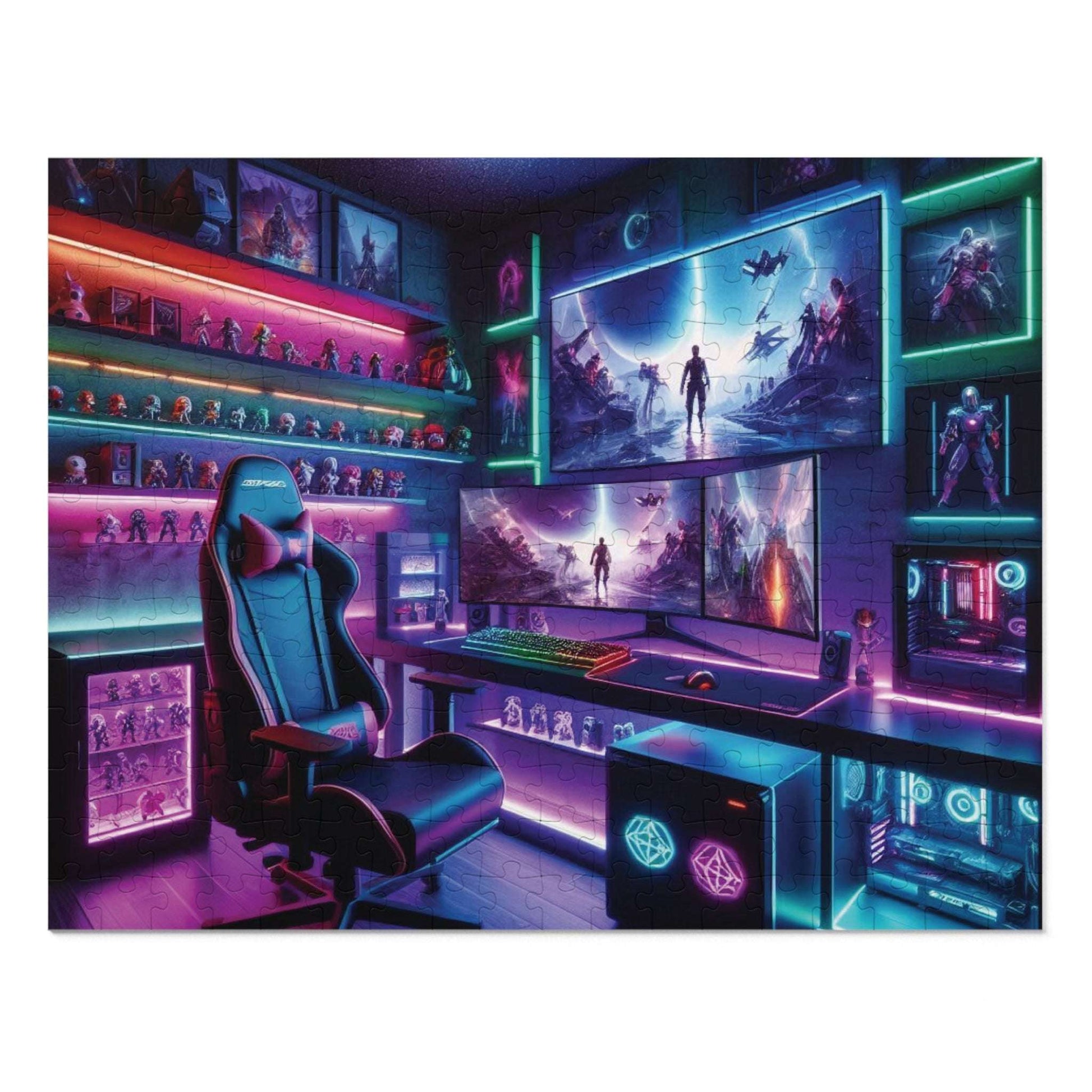 gamers lair jigsaw puzzle, neon futuristic gaming, 252 piece