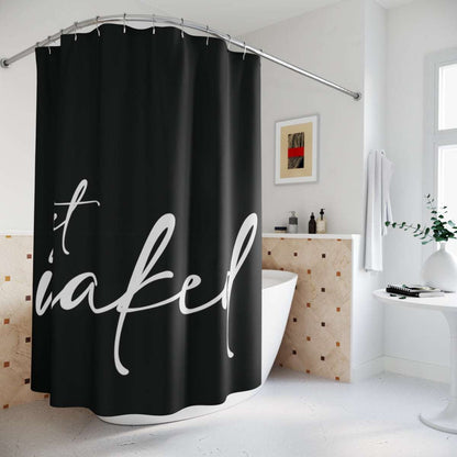 get naked shower curtain, 71"x74", black and white, bathroom decor