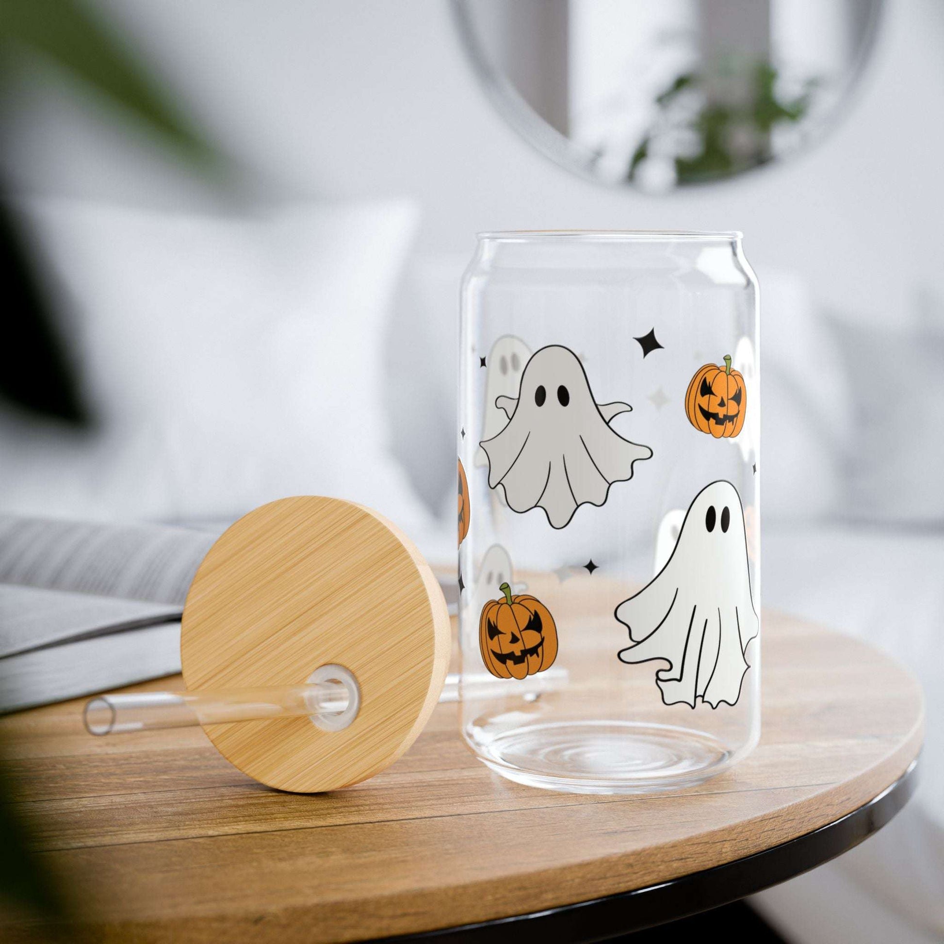 ghostly boo's, halloween drinkware, ghosts, sipper glass, lid and straw