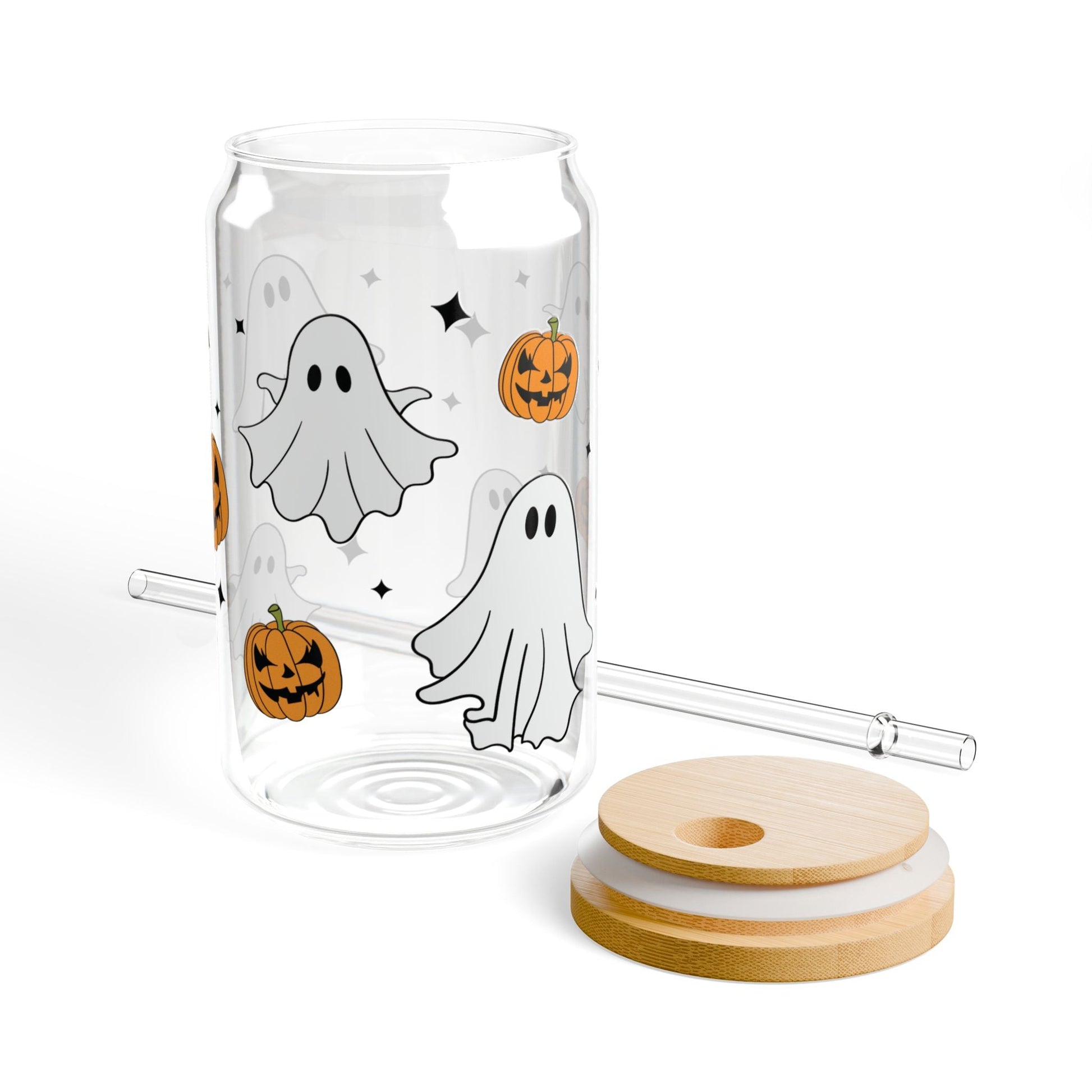 ghostly boo's, halloween drinkware, ghosts, sipper glass, lid and straw